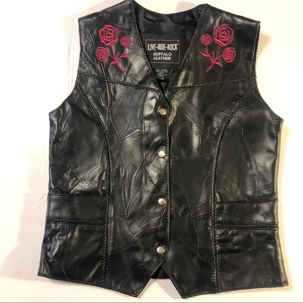 Live Ride Rock Buffalo Leather Moto Vest M - Picture 3 of 10